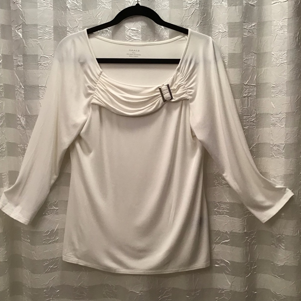 4/$25 Grace White 3/4 Sleeve Top w/Neck Detail